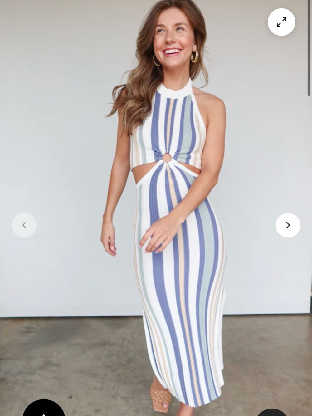 NWT Vestique Delray Dreams Maxi Dress Blue Striped Cutout Knit Size M